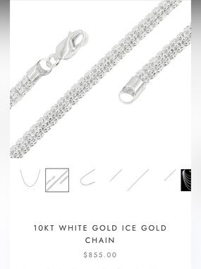 10K Solid White Gold DIAMOND CUT ICE LINK chain, 16inch NEW